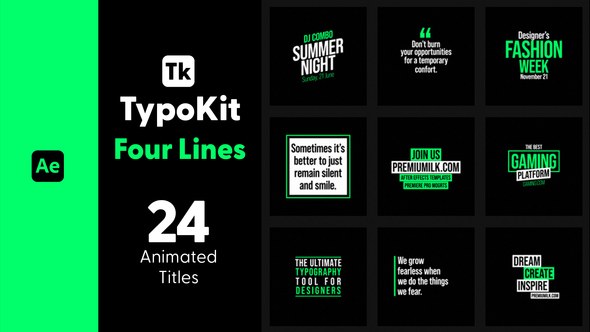 Videohive Typo Kit Four Lines Titles for After Effects Titles template preview