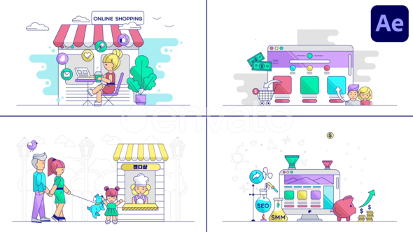 Videohive Shopping And Finance Eplainers for After Effects Titles template preview