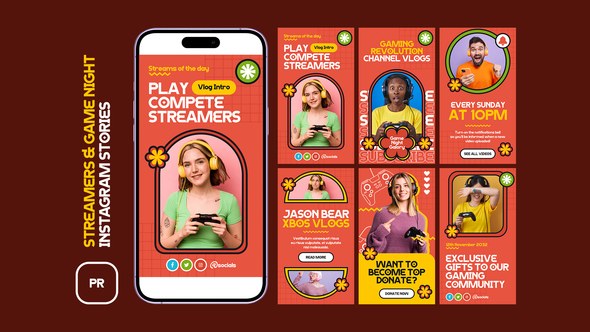 Streamers & Game Night Instagram Stories MOGRT Premiere Pro template preview