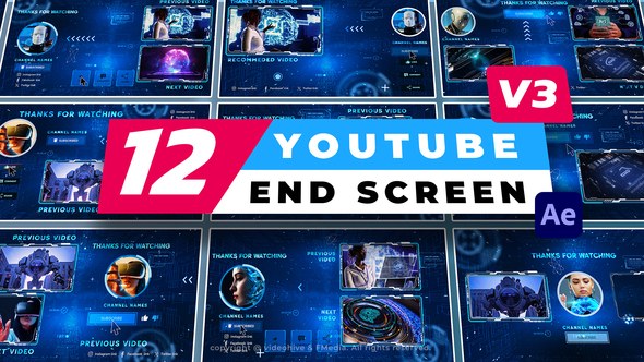 Videohive 12 YouTube End Screen V3 Broadcast-packages template preview