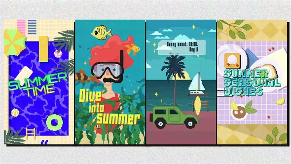 Summer Pixel Art Stories Premiere Pro template preview