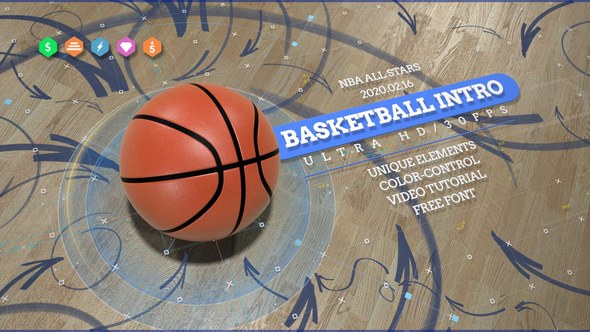 Basketball 4K Opener/ Action Sport Promo/ Active Game/ Basket Ball Logo/ NBA Intro/ Broadcast Bumper Video Displays template preview