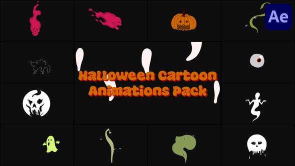 Videohive Halloween Cartoon Animations Pack for After Effects 54752386 Elements template preview