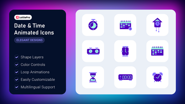 Videohive Date & Time Animated Icons Elements template preview