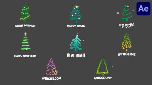 Videohive Cartoon Christmas Trees Animations Icons And Titles for After Effects Titles template preview