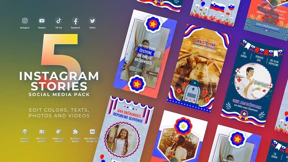 Stories Slovenia Independence Day Slovenia Flag Instagram Stories Memorial Day MOGRT Premiere Pro Premiere Pro template preview
