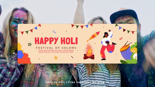 Holi Horizontal Banner Video Displays template preview