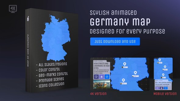 Videohive Germany Map - Deutschland Map Kit - Federal Republic of Germany Map Video Displays template preview