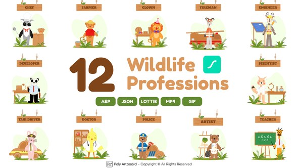 Videohive Wildlife Professions Lottie Scenes Elements template preview