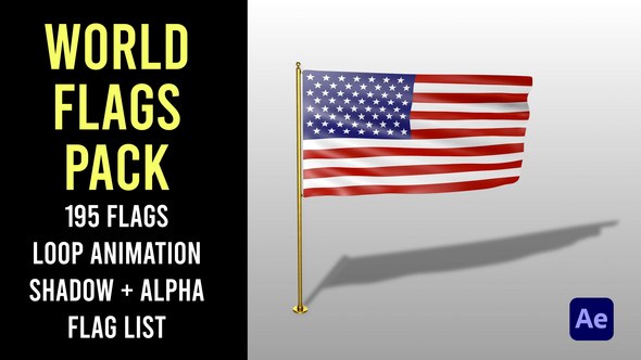 Videohive World Flags Pack Loop Shadow + Alpha Elements template preview
