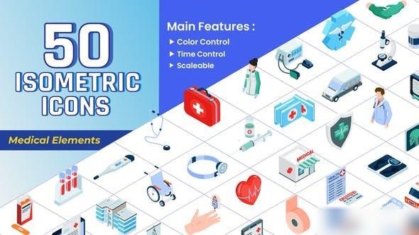 Videohive Isometric Icons - Medical Elements Infographics template preview