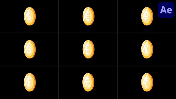 Videohive Animated Currency Coin Symbols for After Effects Elements template preview