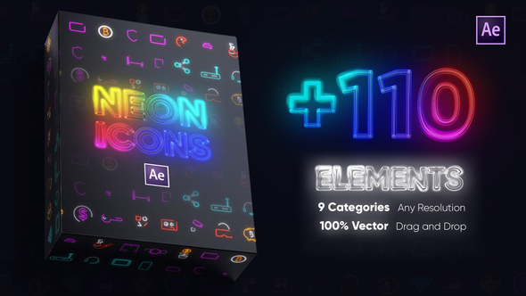 Videohive Neon Icons Essential Pack Elements template preview