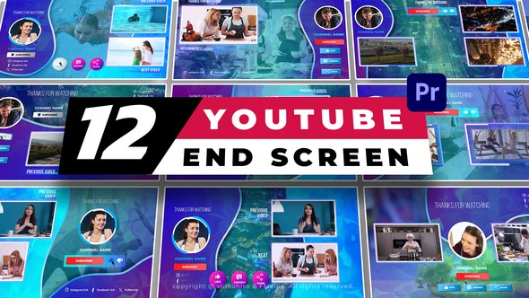 12 Youtube End Screen V1 Mogrt Premiere Pro template preview