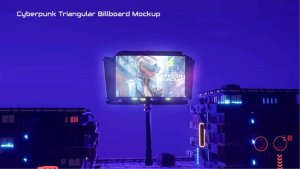 Videohive Cyberpunk Triangular Billboard Mockup Product Promo template preview