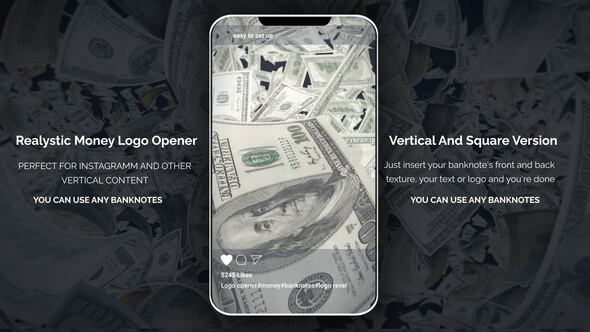 Videohive Realistic Money Logo Opener For Instagram Openers template preview