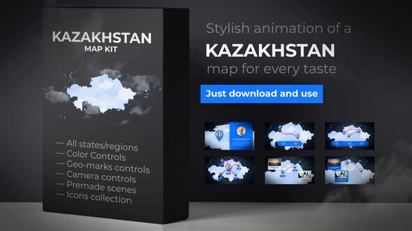 Videohive Kazakhstan Map - Republic of Kazakhstan Map Kit Video Displays template preview