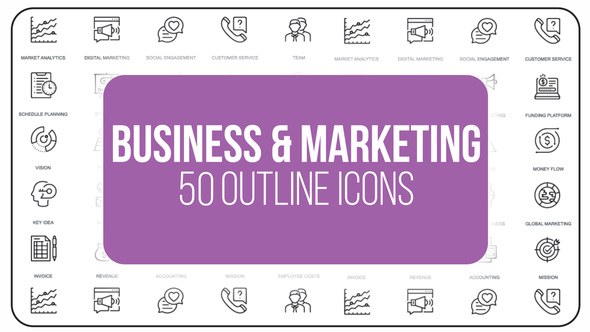Videohive Marketing and Business - 50 Thin Line Icons Video Displays template preview