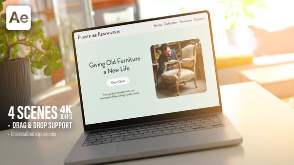 Videohive Laptop Screen Mockup In Cozy Sunny Room - 30Sec Promo - 4 Scenes Ae Template Product Promo template preview