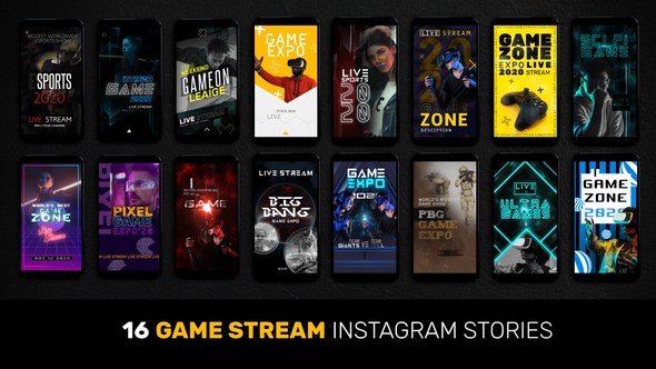 Videohive 16 Game Stream Instagram Stories Broadcast-packages template preview