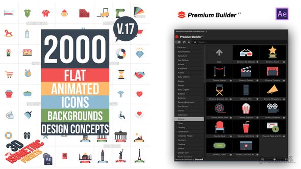 Flat Animated Icons Library Video Displays template preview
