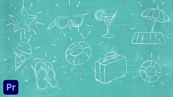 Doodle Scribble Summer Beach Tropical Elements 2 Premiere Pro template preview