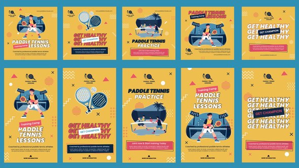 Videohive Paddle Tennis Lessons Feed and Stories Instagram Openers template preview