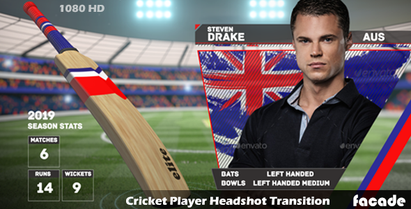 Cricket Player Headshot Transition Video Displays template preview