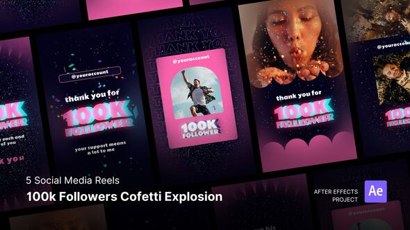Videohive Social Media Reels - 100k Followers Confetti Explosion After Effects Project Files Product Promo template preview
