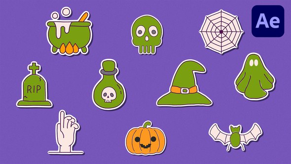 Videohive Halloween Sticker | AE Elements template preview