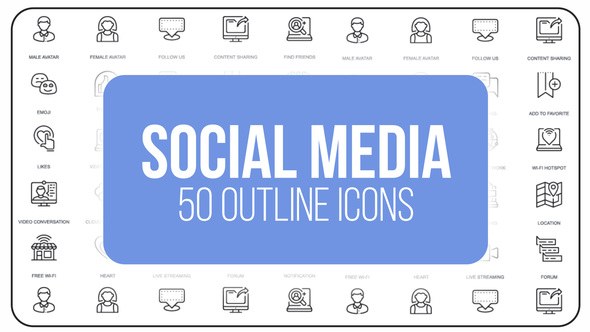 Social Media and Network - 50 Thin Line Icons Video Displays template preview