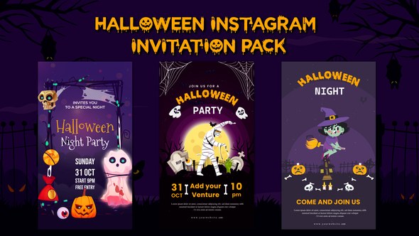 Videohive Halloween Invitation Instagram Pack - Cartoon Animations Openers template preview