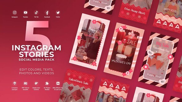 Valentine Day Instagram Vertical Reel MOGRT Premiere Pro Premiere Pro template preview