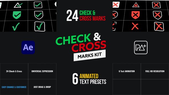 Videohive Check & Cross Marks Kit For After Effects Titles template preview
