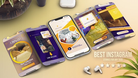 Videohive E-Learning Instagram Posts Vertical Stories Promo Reels Yellow Product Promo template preview