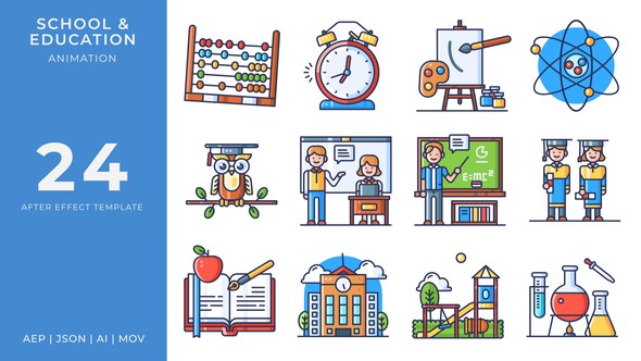 Videohive School & Education Animated Icons | After Effects Elements template preview