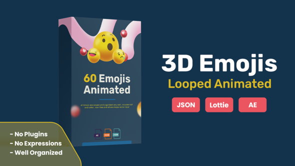 Videohive 3D Animated Emojis with Looping animations , Json and Lottie files included Elements template preview