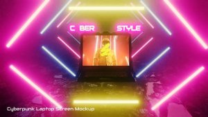 Videohive Cyberpunk Laptop Screen Mockup Video Displays template preview