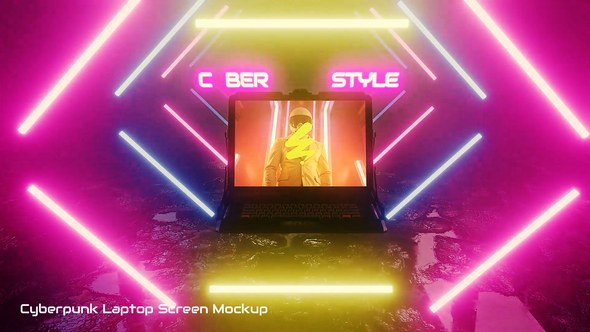 Videohive Cyberpunk Laptop Screen Mockup Video Displays template preview