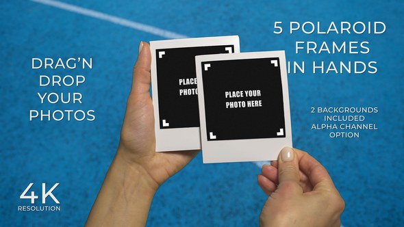 Polaroids Photo Frames in Hands Premiere Pro template preview