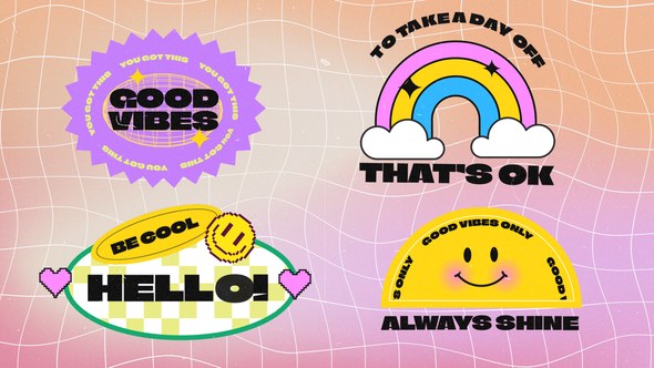 Videohive Neo Brutalism Y2K Groovy Retro Stickers Pack Titles template preview