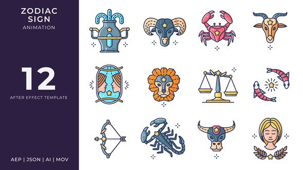 Videohive Zodiac Sign Animated Icons | After Effects Elements template preview