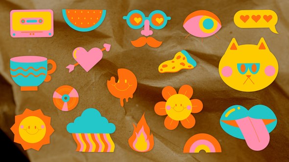 Videohive Sticker Pack - Retro 70s-80s After Effects Project Template Elements template preview