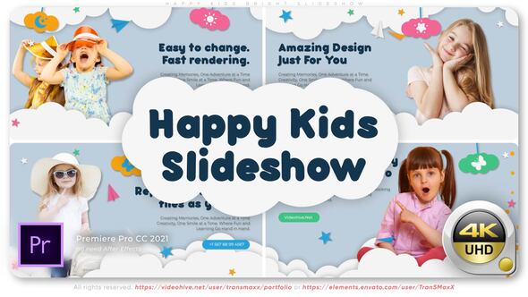 Happy Kids Bright Slideshow Premiere Pro template preview