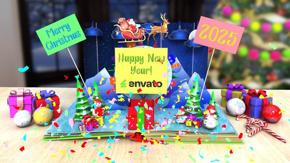 Videohive Christmas greetings popup book Broadcast-packages template preview