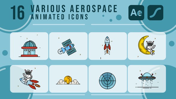 Videohive set of aerospace icon line color vector icon 2d animation video for astronomy concept Openers template preview