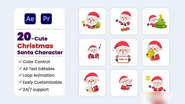 Videohive Cute Christmas Santa Character Elements template preview