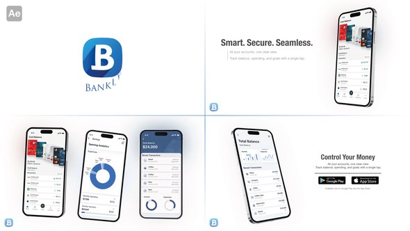 Videohive Smartphone App Promo Mockup вЂ“ 3 Scenes Commercial After Effects Template Product Promo template preview