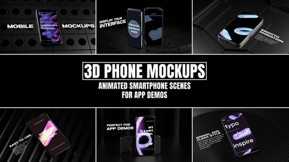 Videohive 3D Phone Mockups Animated Smartphone Scenes for App Demos Product Promo template preview