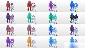 Videohive Retro Cartoon Robot Shopping Logo Reveal Bundle Logo Stings template preview